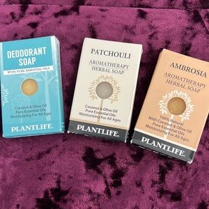 2/$12 Plantlife (3) Pack 100% Natural Deodorant Soap, Ambrosia and Patchouli